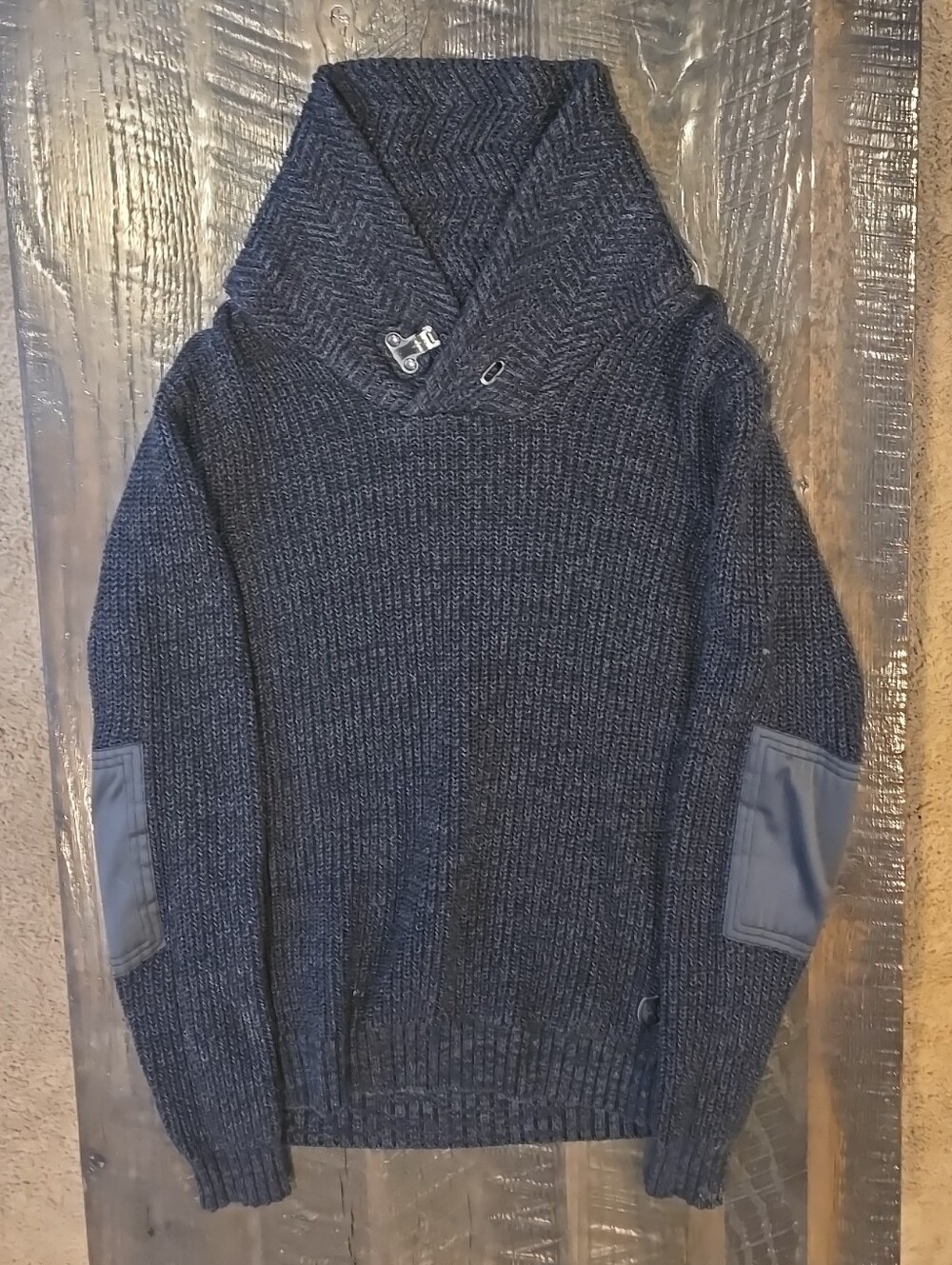 Rock & Republic Navy Shawl-Collar Zip-Up Sweater